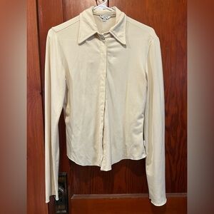 Vintage Y2K Guess Cream Long Sleeve Fitted Button Down Shirt